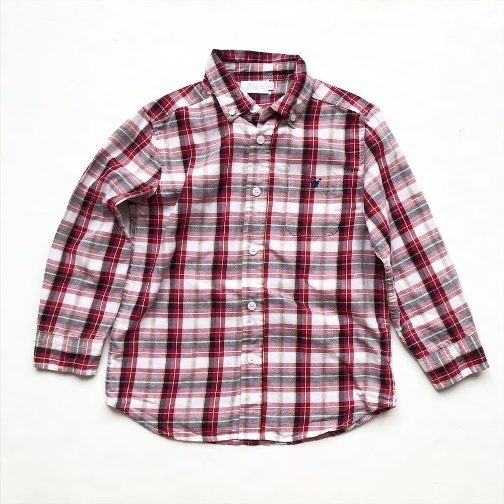 epk blue/red plaid button down shirt EUC 6Y